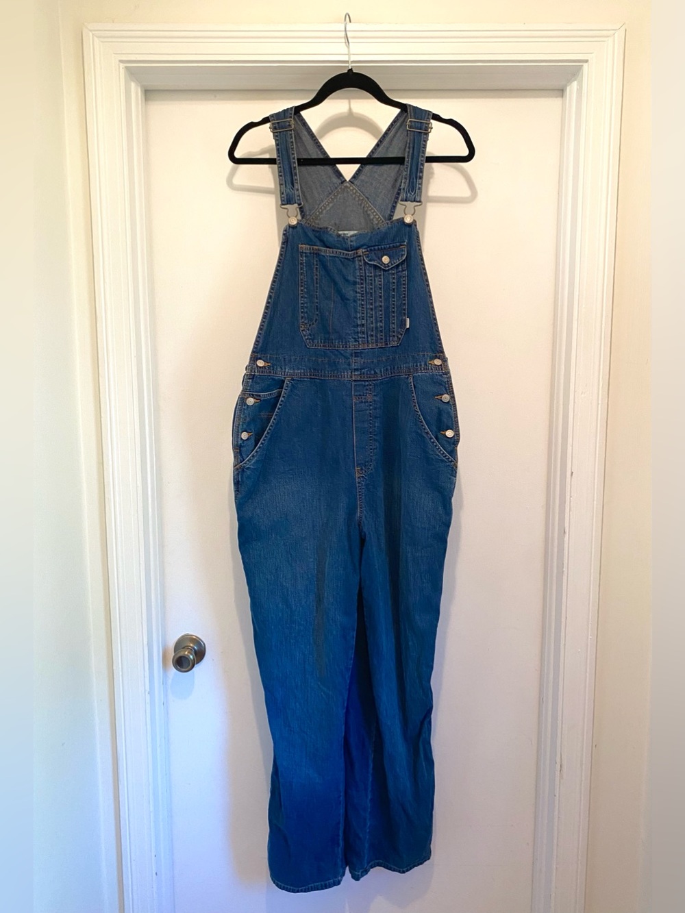 Vintage Y2K Old Navy Denim Overalls women’s size Large Blue Jean 90s butter mom